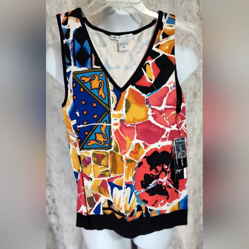 Peter Nygard Black and Blue Graphic Tank Top NWT